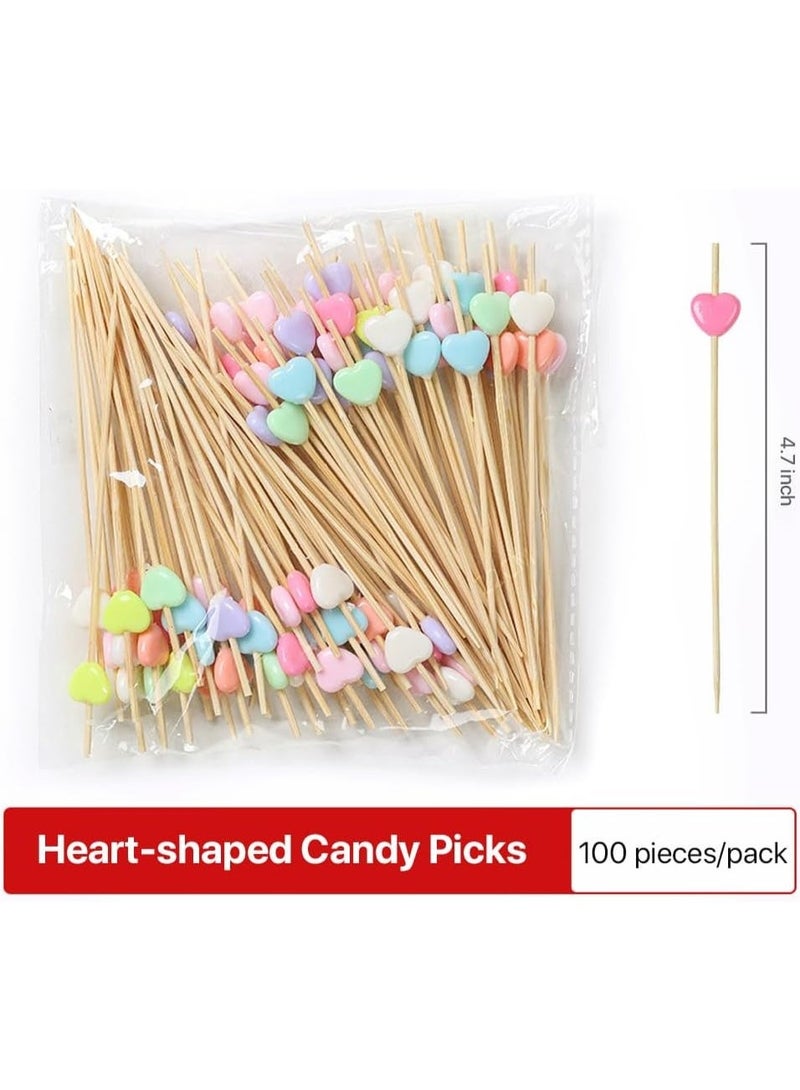 YOLOLAND 100 Pcs  Cocktail Picks, LOVE Shape Candy Bamboo Cocktail Sticks Wooden Toothpicks for Appetizers, for Party Drinks Food 4.7 Inch（LOVE Colorful） - Image 1